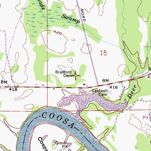 Topographic Map of Bradford Cemetery, AL