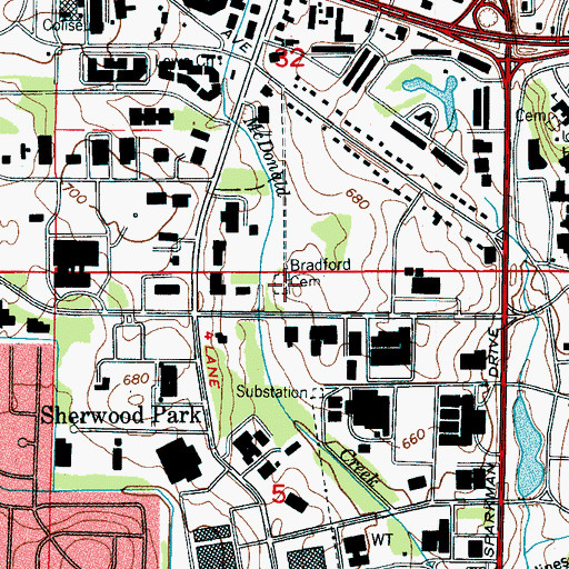Topographic Map of Bradford Cemetery, AL