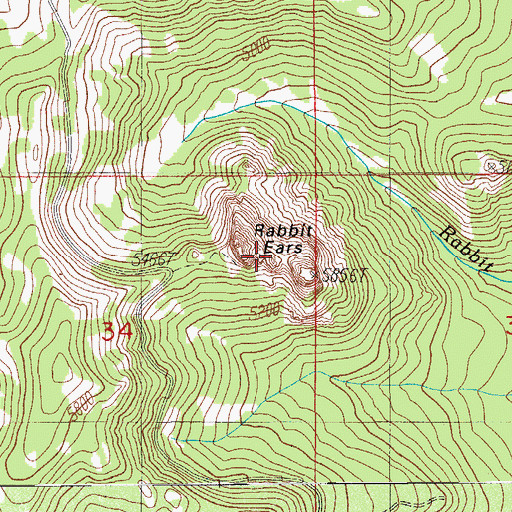 Topographic Map of Rabbit Ears, OR