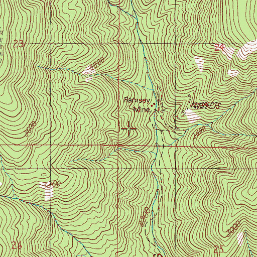 Topographic Map of Ramsey Mine, OR