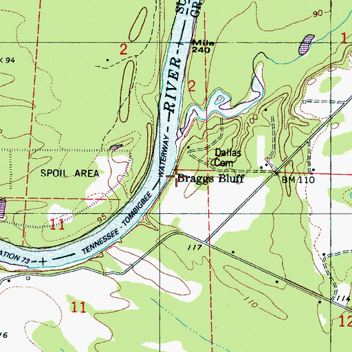Topographic Map of Braggs Bluff, AL