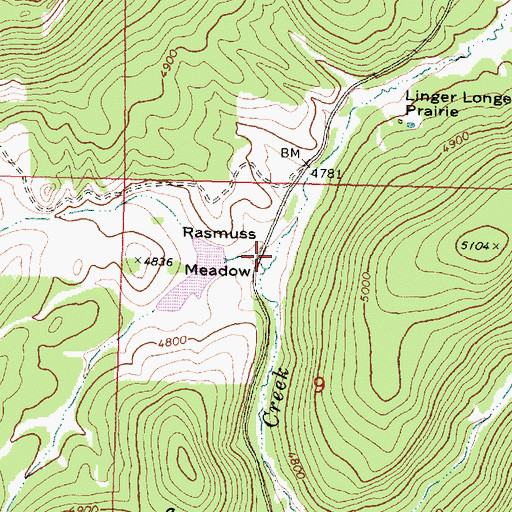 Topographic Map of Rasmuss Meadow, OR