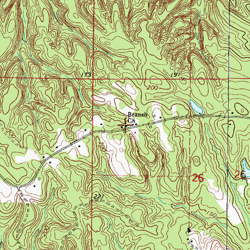 Topographic Map of Branch Church of God, AL