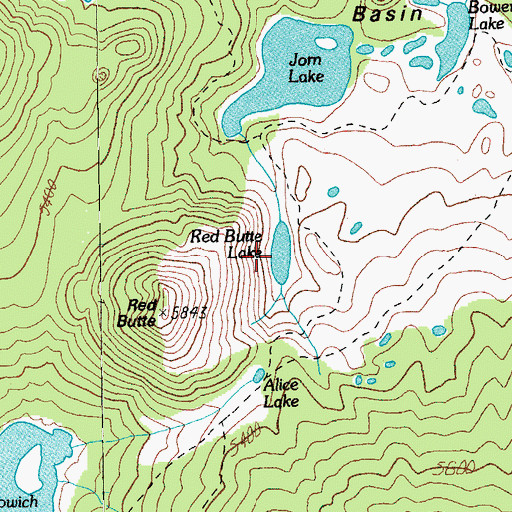 Topographic Map of Red Butte Lake, OR