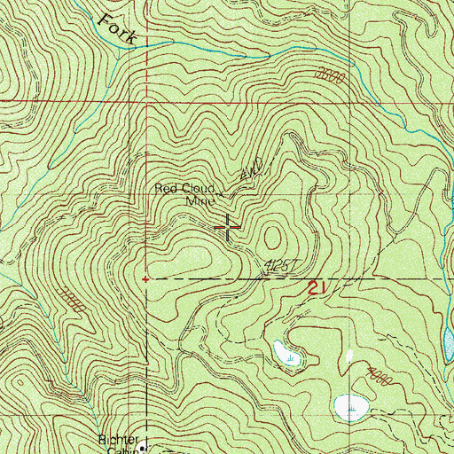 Topographic Map of Red Cloud Mine, OR