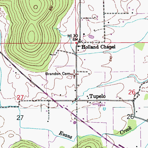 Topographic Map of Brandon Cemetery, AL