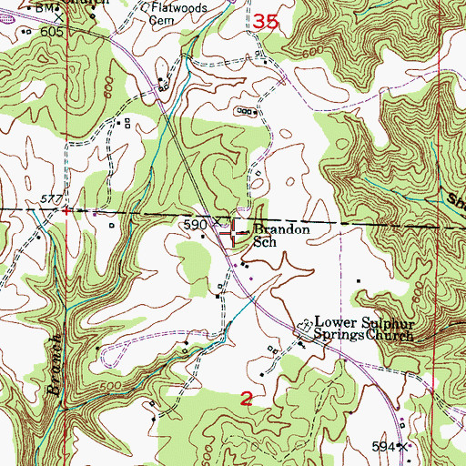 Topographic Map of Brandon School (historical), AL