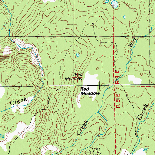 Topographic Map of Red Meadow, OR