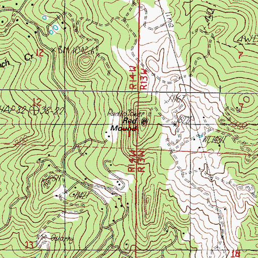 Topographic Map of Red Mound, OR
