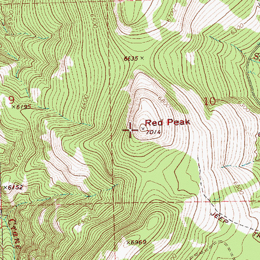 Topographic Map of Red Peak, OR