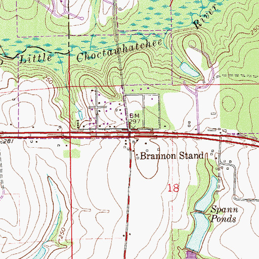 Topographic Map of Brannon Stand, AL