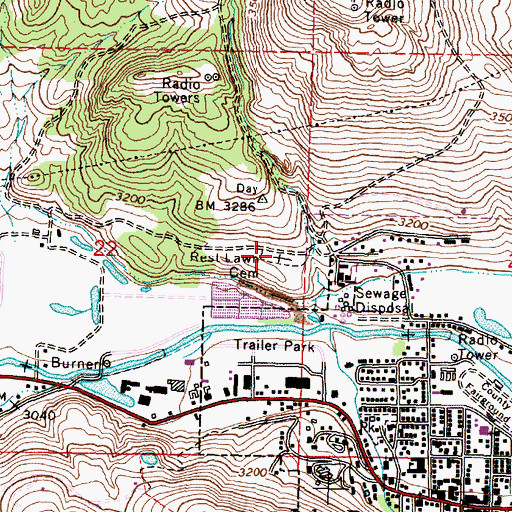 Topographic Map of Rest Lawn Cemetery, OR