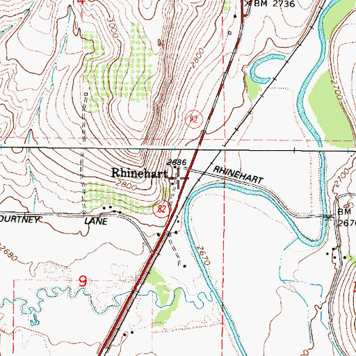 Topographic Map of Rhinehart, OR