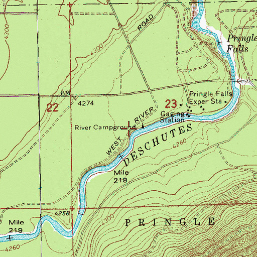 Topographic Map of Wyeth Recreation Site, OR