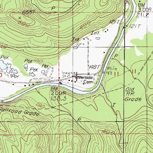 Topographic Map of Riverside Cemetery, OR