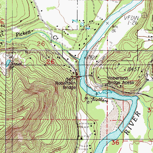 Topographic Map of Robertson Bridge, OR