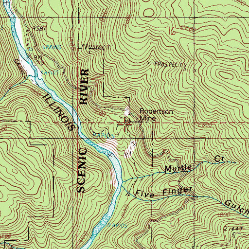 Topographic Map of Robertson Mine, OR
