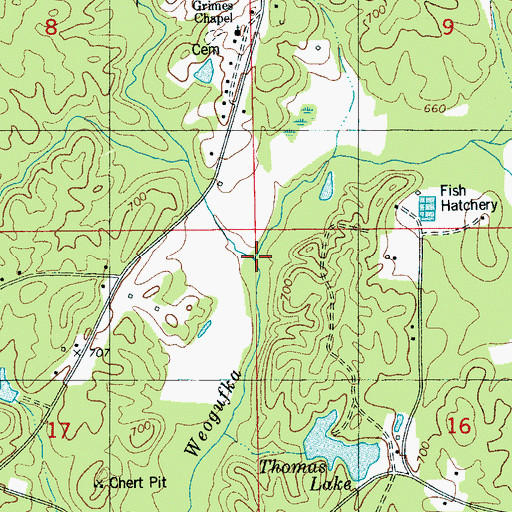 Topographic Map of Breastworks Creek, AL