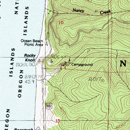 Topographic Map of Rock Creek Recreation Site, OR