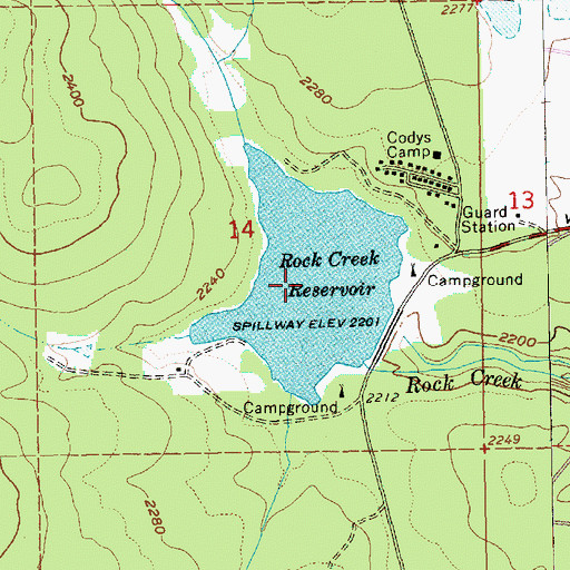 Topographic Map of Rock Creek Reservoir, OR