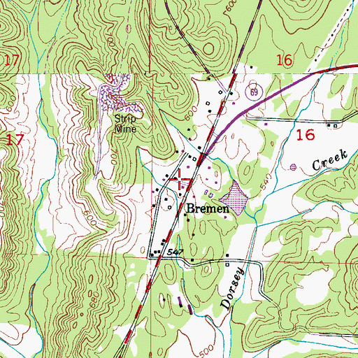 Topographic Map of Bremen, AL