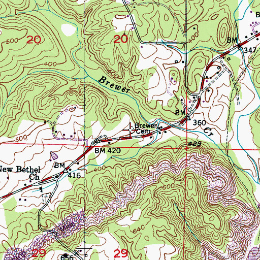 Topographic Map of Brewer Cemetery, AL