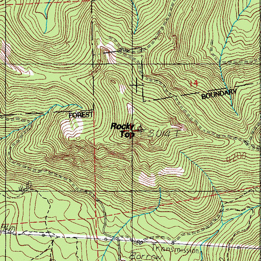 Topographic Map of Rocky Top, OR