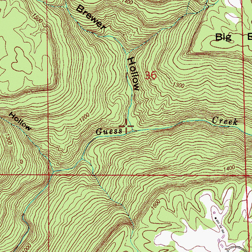 Topographic Map of Brewer Hollow, AL