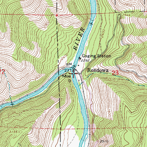 Topographic Map of Rondowa, OR