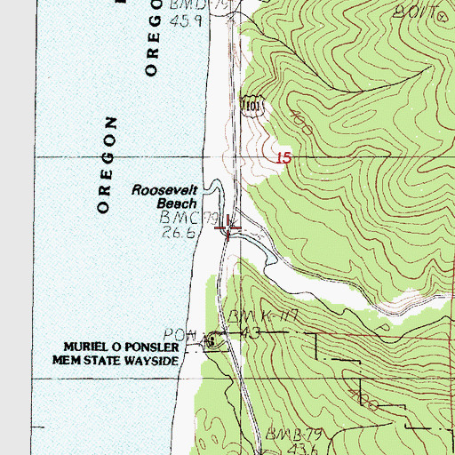 Topographic Map of Roosevelt Beach, OR