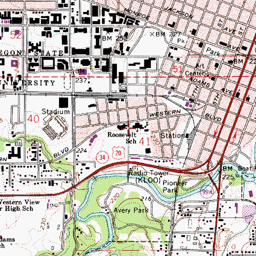 Topographic Map of Roosevelt School (historical), OR