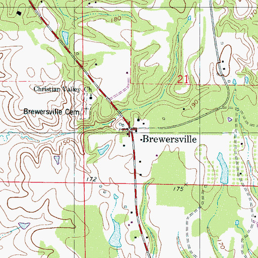 Topographic Map of Brewersville, AL