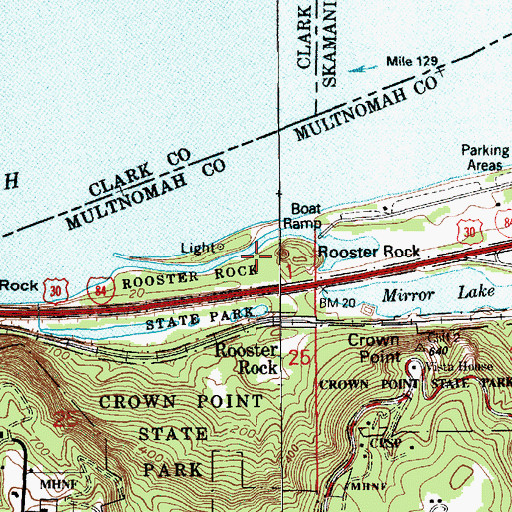 Topographic Map of Rooster Rock, OR