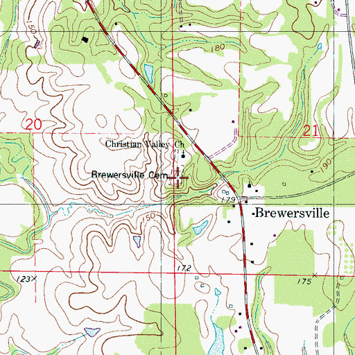 Topographic Map of Brewersville Cemetery, AL