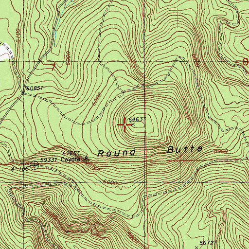 Topographic Map of Round Butte, OR