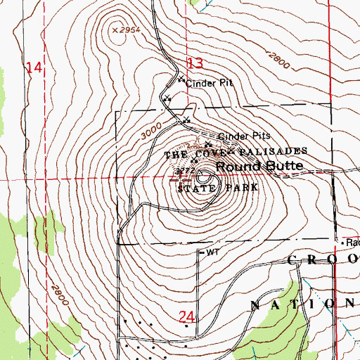 Topographic Map of Round Butte, OR