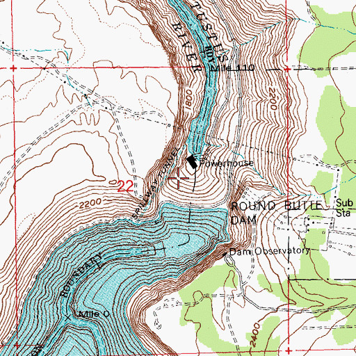 Topographic Map of Round Butte Dam, OR