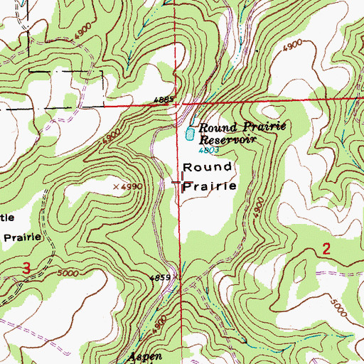 Topographic Map of Round Prairie, OR