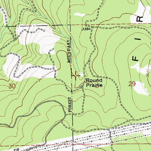 Topographic Map of Round Prairie, OR