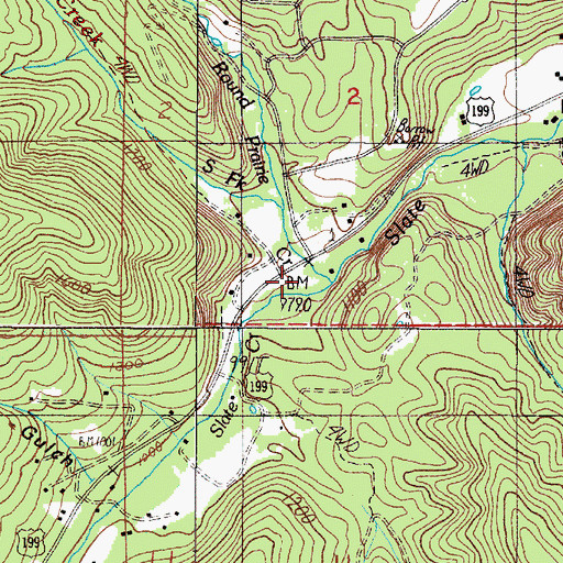 Topographic Map of Round Prairie Creek, OR