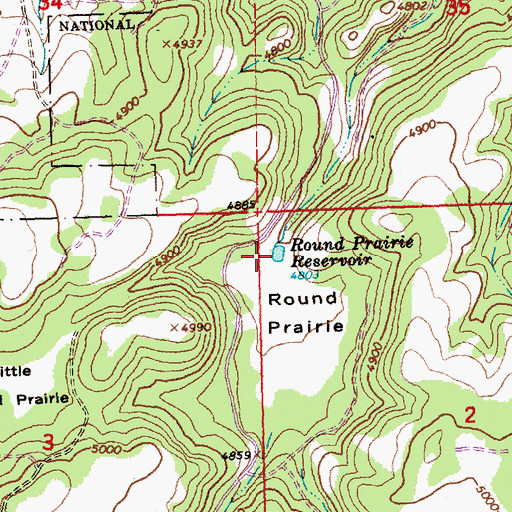 Topographic Map of Round Prairie Reservoir, OR