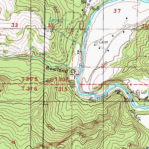 Topographic Map of Rowland Creek, OR
