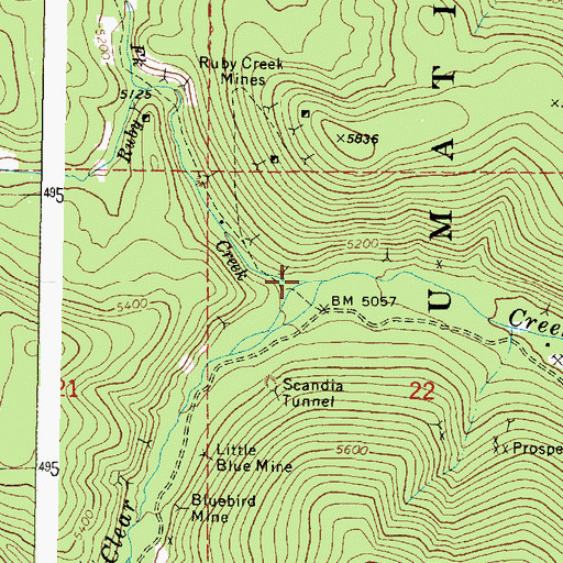 Topographic Map of Ruby Creek, OR