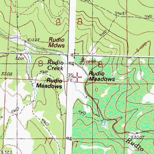 Topographic Map of Rudio Meadows, OR