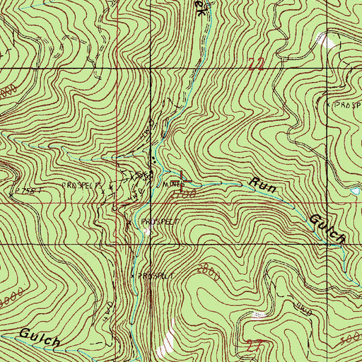 Topographic Map of Run Gulch, OR