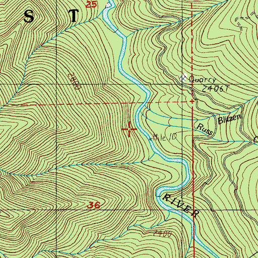 Topographic Map of Russ Creek, OR
