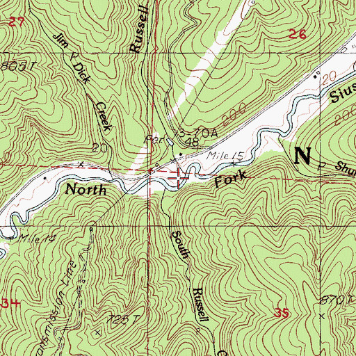 Topographic Map of Russell Creek, OR