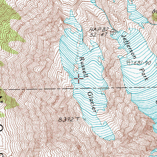 Topographic Map of Russell Glacier, OR