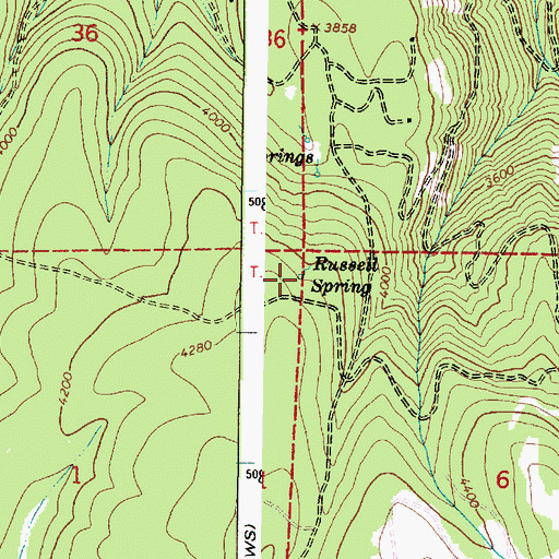 Topographic Map of Russell Spring, OR
