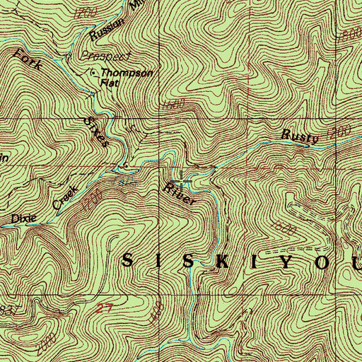 Topographic Map of Rusty Creek, OR